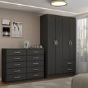 Ver imagem 1 de Guarda-roupa Mila 4 Portas 2 Gavetas com Cômoda 10 Gavetas Preto - Panorama Móveis