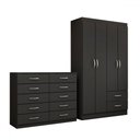 Ver imagem 3 de Guarda-roupa Mila 4 Portas 2 Gavetas com Cômoda 10 Gavetas Preto - Panorama Móveis