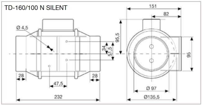 Exaustor p/Banheiro Helicocentrifugo InLine Mod: TD160/100N Silent S&P - 220V - 3