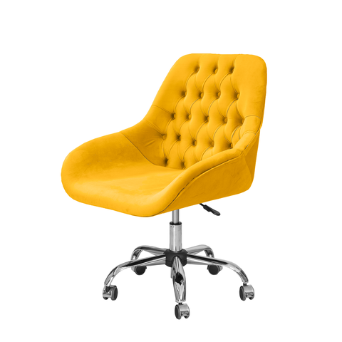 Cadeira Poltrona Decorativa Rodinhas Regulagem Altura Alice Veludo Amarelo