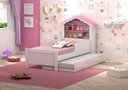 Ver imagem 1 de Cama Casinha com cama auxiliar nichos e prateleira Rosa - Vitamov