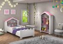 Ver imagem 1 de Conjunto de quarto Princesa com cama e estante Branco/Rosa - Vitamov