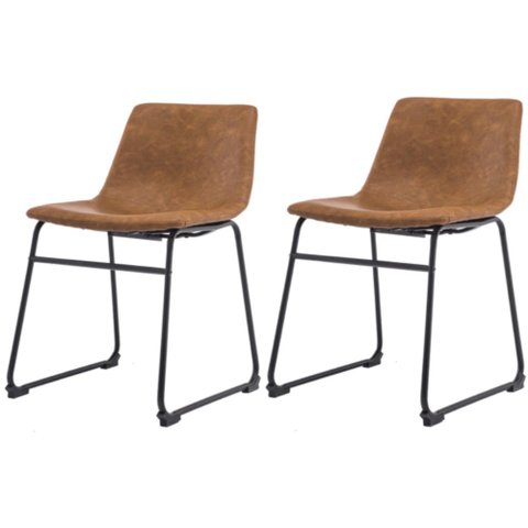 Kit 2 Cadeiras Bruna Rivatti Poliuretano (PU) Marrom Pés em Aço