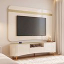 Ver imagem 1 de Rack Sala Martina com Painel TV 80 pol Orgânico Ermione B01 Off White Champanhe - Lyam Decor