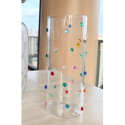 Vaso  Decorado Vidro  com Mini Gemas Coloridas  Design Italiano Sphere 25 cm de  Altura x 10 cm - 4