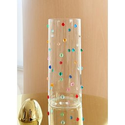 Vaso  Decorado Vidro  com Mini Gemas Coloridas  Design Italiano Sphere 25 cm de  Altura x 10 cm - 1