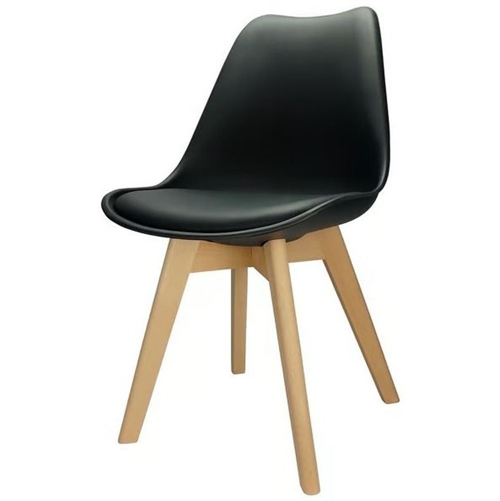 Kit 2 Cadeiras Charles Eames Leda Luisa Saarinen Design Wood Estofada Base Madeira - Preta - 4