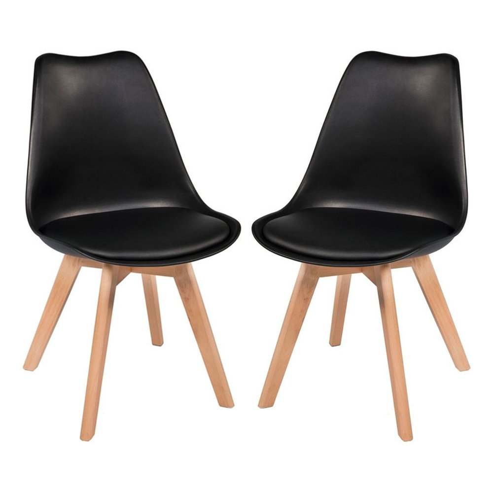 Kit 2 Cadeiras Charles Eames Leda Luisa Saarinen Design Wood Estofada Base Madeira - Preta - 1