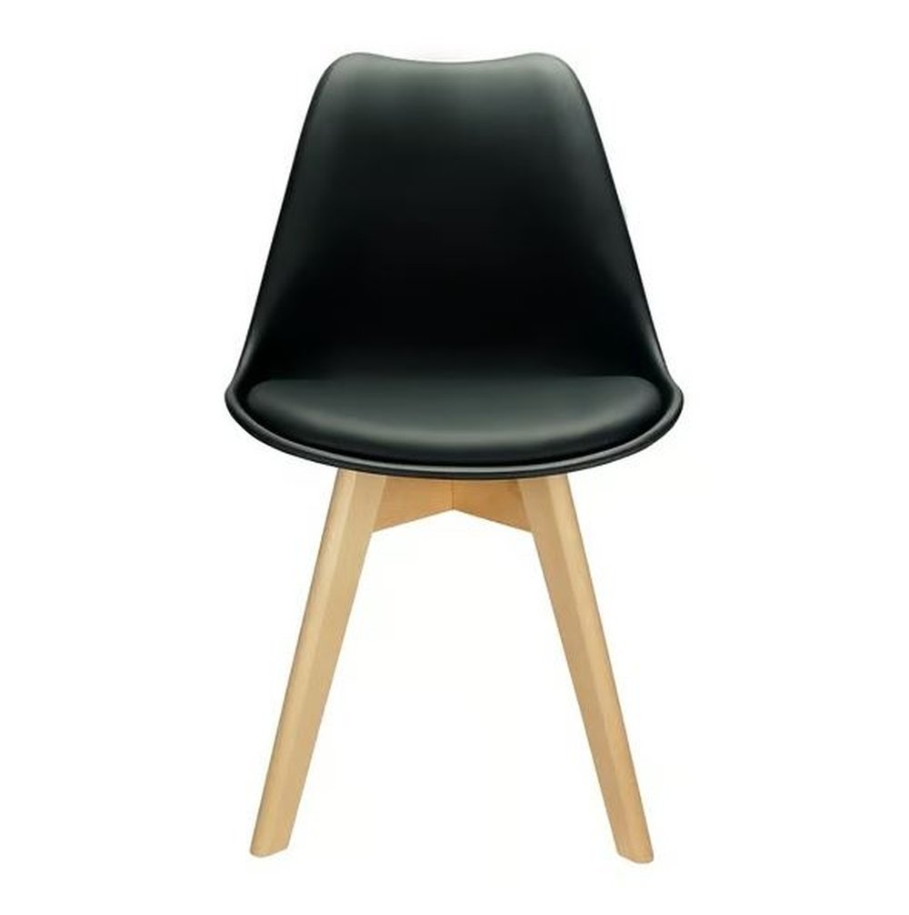 Kit 2 Cadeiras Charles Eames Leda Luisa Saarinen Design Wood Estofada Base Madeira - Preta - 6