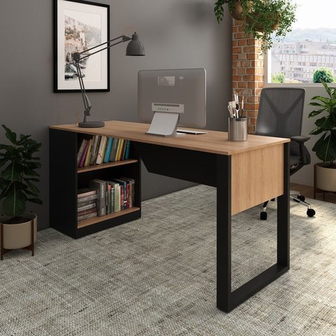 Mesa para Escritório Me4182 Amêndoa/preto Tecnomobili