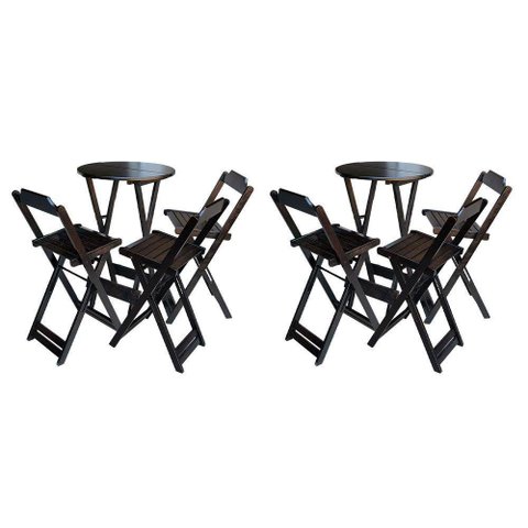Kit 2 Jogos De Mesa Bistrô De Madeira Dobrável Com 3 Banquetas - Tabaco
