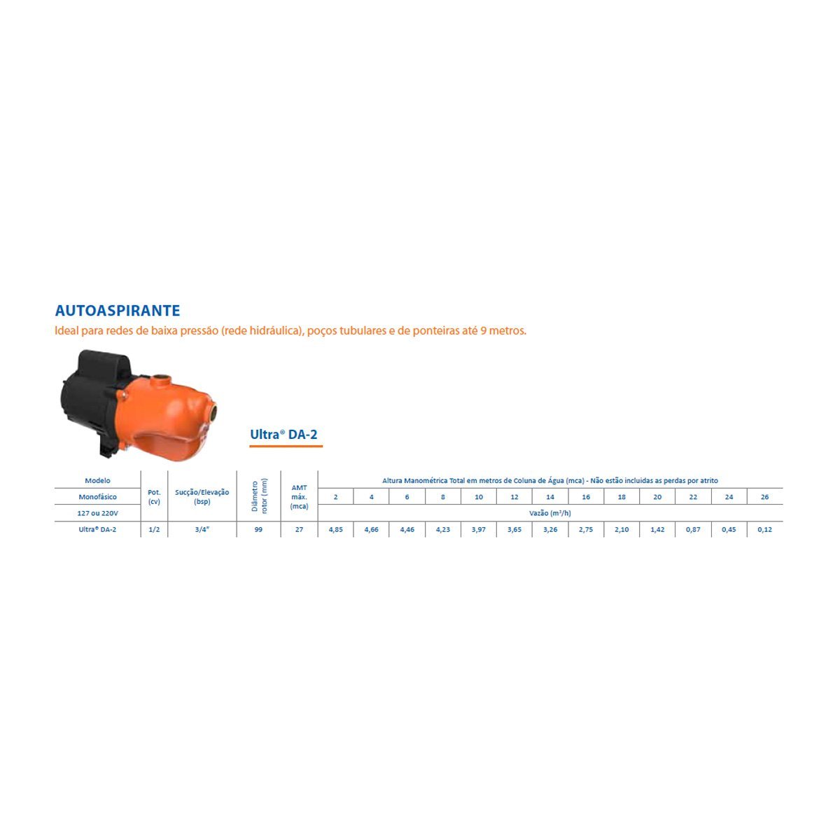 Bomba Autoaspirante Dancor Ultra DA-2 1/2 CV Monofásico 220V - 2