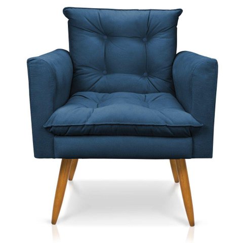Poltrona Olivia Suede Azul Marinho Pés Palito Castanho - Pallazio