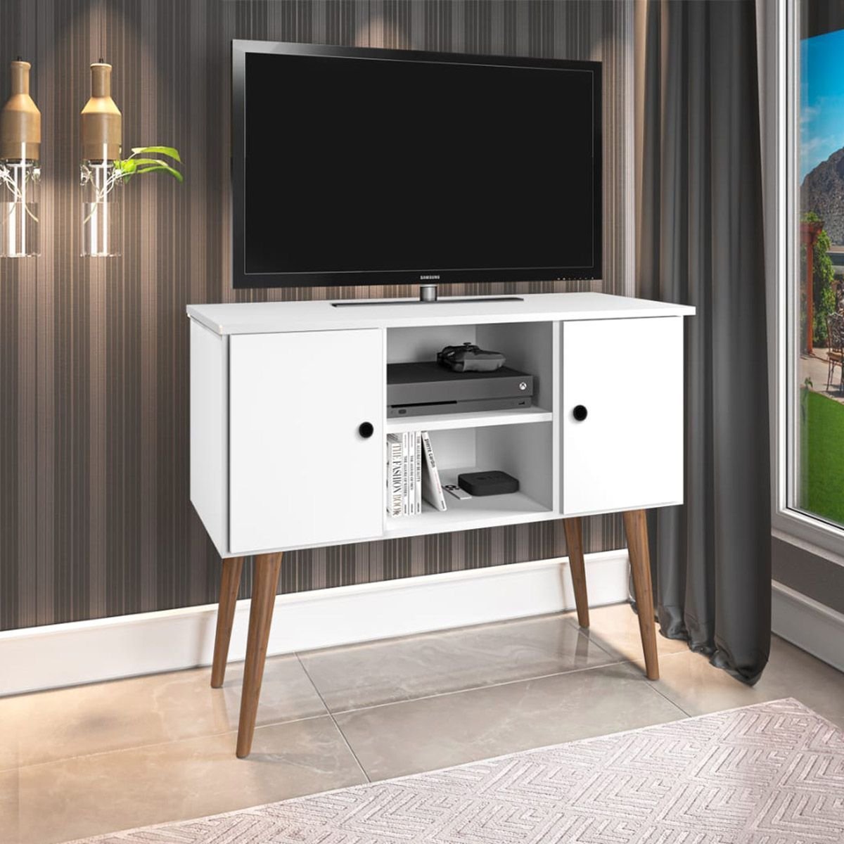 90cm Rack Estante Rack Viena Clássico 90cm com Portas - Branco | MadeiraMadeira