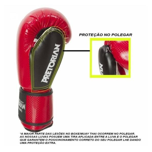 Luva de Boxe/Muay Thai Pretorian Elite-Vermelho/Preto 16Oz - 3