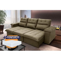 Sofá Retrátil/Reclinável Verona 2,30m Suede Velut Bege c/ Molas Ensacadas - King House - 2