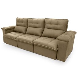 Sofá Retrátil/Reclinável Verona 2,30m Suede Velut Bege c/ Molas Ensacadas - King House - 7