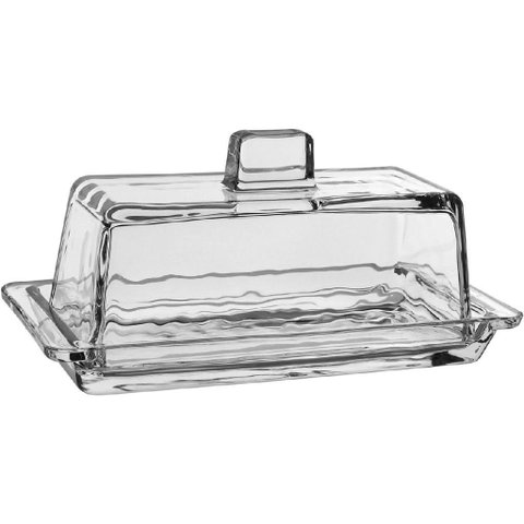 Queijeira e Manteigueira de Vidro Transparente 9x20x9cm Tampa Servir Mesa Queijo