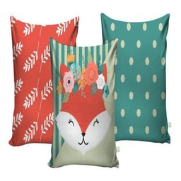 Cortina Infantil Raposinha + 3 Capas Almofadas De Quarto - 3