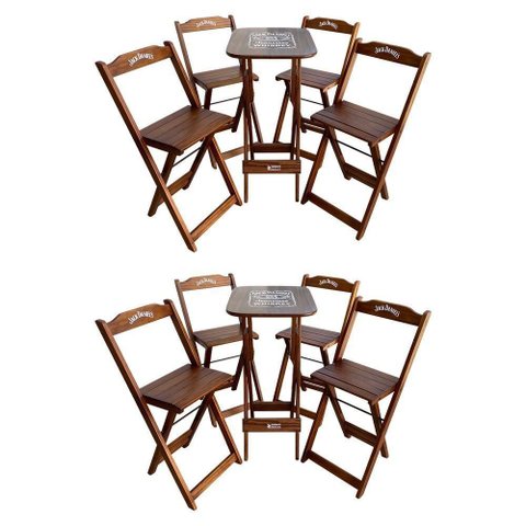 Kit 2 Conjuntos Bistrô Mesa com 4 Banquetas Dobráveis de Madeira Personalizada Jack - Imbuia