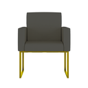 Ver imagem 2 de Poltrona Decorativa Courino Recepção Base Ferro Dourado Cor:courino Cinza