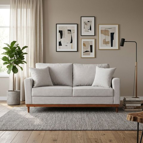 Sofa 2 Lugares Living 1,88 m Base de Madeira México:Linho Prata