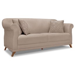 Kit 2 Poltronas e Sofá Living 2 Lugares 1,80m Vênus Linho Areia Pés Castanho - Pallazio - 3