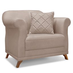 Kit 2 Poltronas e Sofá Living 2 Lugares 1,80m Vênus Linho Areia Pés Castanho - Pallazio - 4