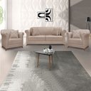 Ver imagem 2 de Kit 2 Poltronas e Sofá Living 2 Lugares 1,80m Vênus Linho Areia Pés Castanho - Pallazio