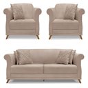 Ver imagem 1 de Kit 2 Poltronas e Sofá Living 2 Lugares 1,80m Vênus Linho Areia Pés Castanho - Pallazio