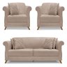 Kit 2 Poltronas e Sofá Living 2 Lugares 1,80m Vênus Linho Areia Pés Castanho - Pallazio - 1