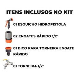 Esguicho Hidropistola 6 Jatos + Engate Rápido 1/2" + Bico Torneira + Torneira de Metal para Jardim 1 - 2