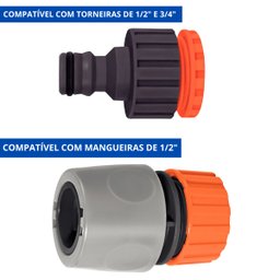 Esguicho Hidropistola 6 Jatos + Engate Rápido 1/2" + Bico Torneira + Torneira de Metal para Jardim 1 - 7