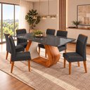 Ver imagem 1 de Conjunto Sala de Jantar 6 Lugares Retangular Tampo de Vidro e MDF Dai