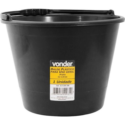 Balde Plástico para Uso Geral Preto 12 Litros - 33.15.001.200 - Vonder