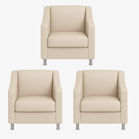 Kit 3 Poltronas Sofia Decorativa para Recepção Bege Corino