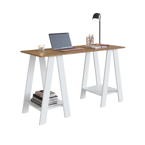 Escrivaninha Mesa de Escritório Cavalete B61 Emovell: Mel/branco