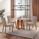 Ver imagem 1 de Conjunto Sala de Jantar Mesa Floripa Madeira Maciça 140x80cm Tampo Retângular Vidro Off White com 4