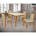 Ver imagem 1 de Mesa Jantar Luxo Jade 120x90cm Off White com 4 Cadeiras Estofadas Veludo Bege Base Madeira Maciça Me