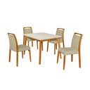 Ver imagem 2 de Mesa Jantar Luxo Jade 120x90cm Off White com 4 Cadeiras Estofadas Veludo Bege Base Madeira Maciça Me