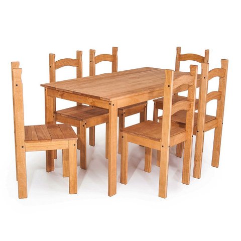 Conjunto Mesa de Jantar 140x70 Rústica com 6 Cadeiras em Madeira Maciça Mel - Mb Móveis