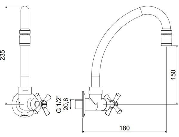 MEBER TORNEIRA COZINHA BICA MOVEL PAREDE 1187 C24 BJAA - 3