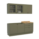 Ver imagem 3 de Cozinha Compacta Modulada 4 Peças 6 Portas 3 Gavetas com Vidro e Tampo 100% MDF Sevilha Verde Hill