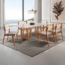 Ver imagem 1 de Sala de Jantar Mesa Flora 180cm Tampo Laqueado com Vidro Canto Moeda e 6 Cadeiras Eva Premium