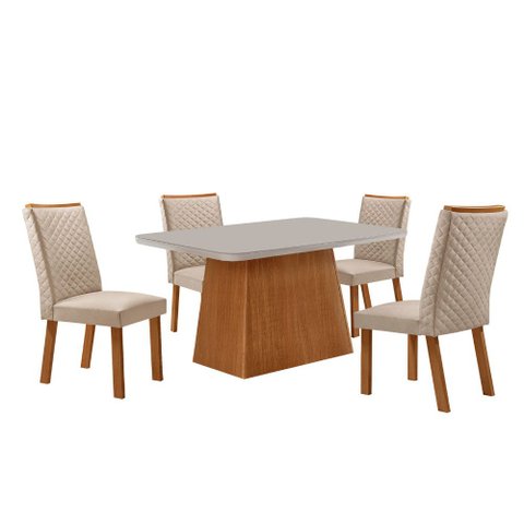 Mesa de Jantar Aida 120cm Tampo MDF e Vidro Canto Copo com 4 Cadeiras Lira Moderna Mobília