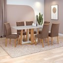 Ver imagem 1 de Conjunto Sala de Jantar Mesa Easy Pop 170x90cm Tampo Vidro/mdf com 6 Cadeiras Confort Couro Morano