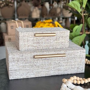 Dupla Caixas Decorativas Retangular Mdf Bege