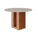 Ver imagem 1 de Mesa Multiuso Cozinha Ariela C/ Tampo Madeirado Redondo C/ Vidro 109x109cm Cinamomo/off White -