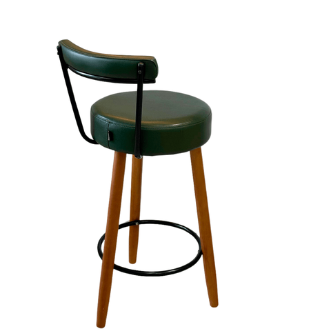 Banqueta Alta 80cm Estofada Corino Verde C/ Encosto Retrô Pé Palito P/ Cozinha Gourmet Bar Bancada