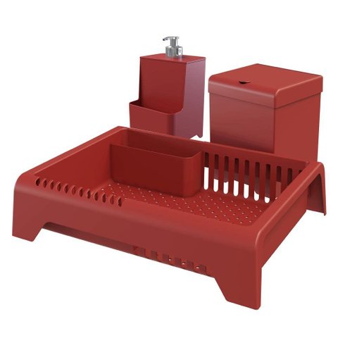 Conjunto Escorredor Lixeira e Dispenser para Cozinha - Stolf